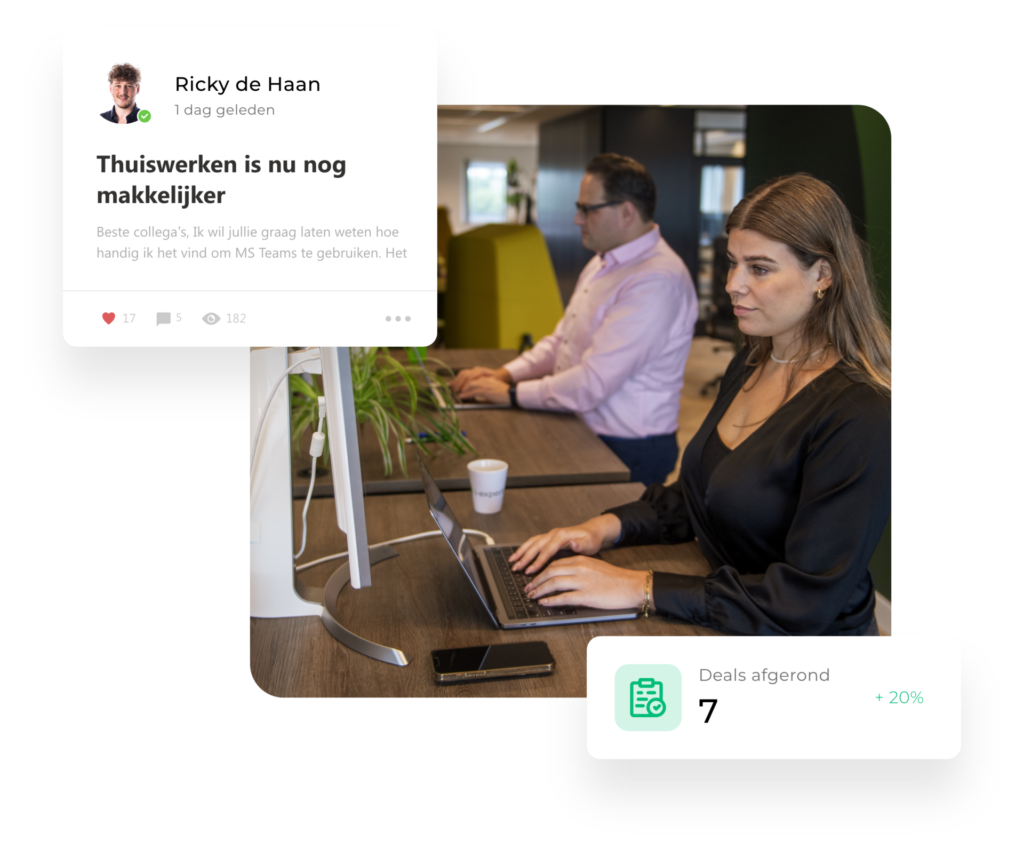 Thuiswerken met MS Teams, met collega's werkend op laptops op kantoor.