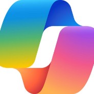 Logo van Microsoft CoPilot, met overlappende vormen in een spectrum van regenboogkleuren.