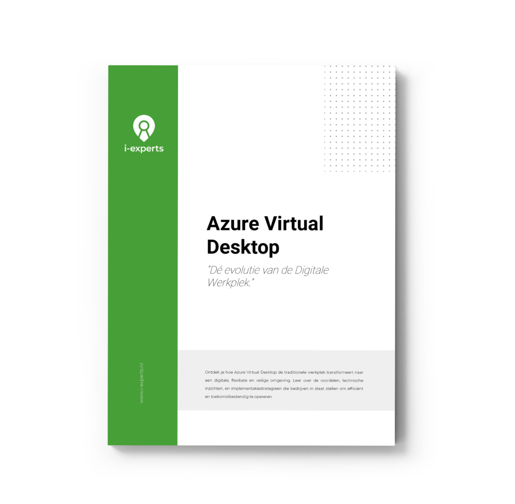 Voorzijde van de Azure Virtual Desktop brochure van I-Experts met de titel en introductietekst.